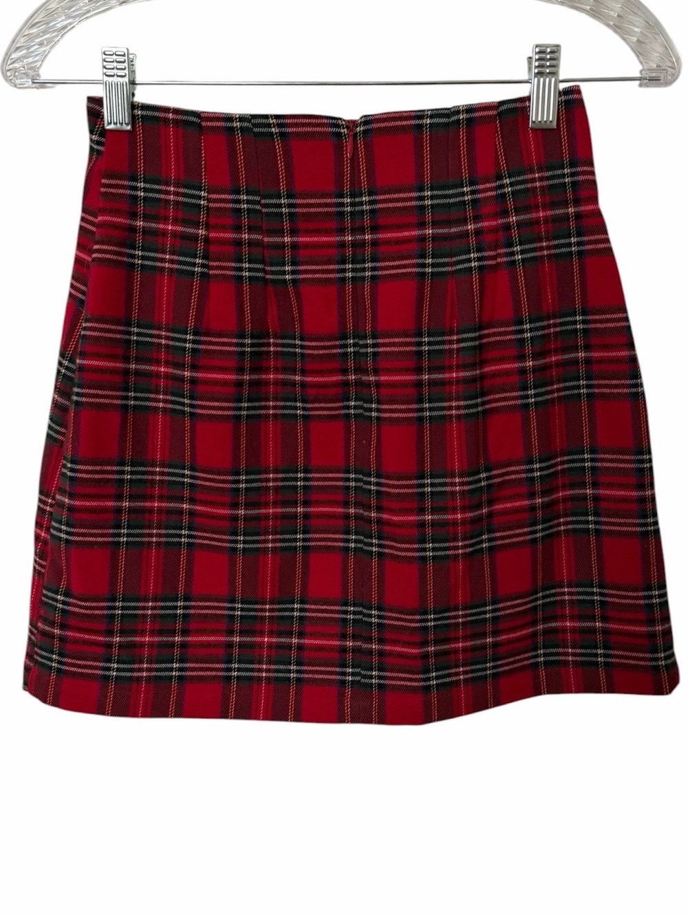 J Galt Skirt Women Sz XS Red Tartan Plaid Front Vents Zip Soft Preppy Schoolgirl